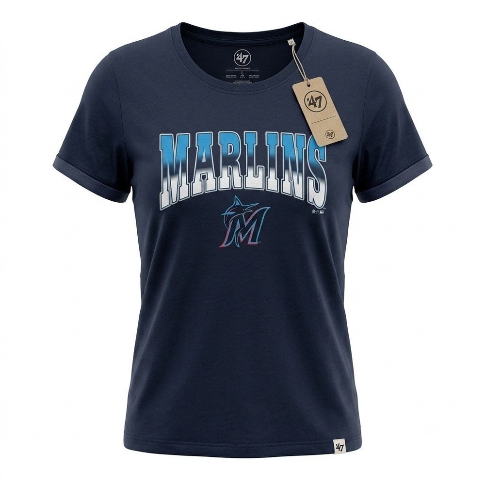 Womens '47 Miami Marlins MLB Undertone Frankie Black T-Shirt 2X NWT P2P 22"